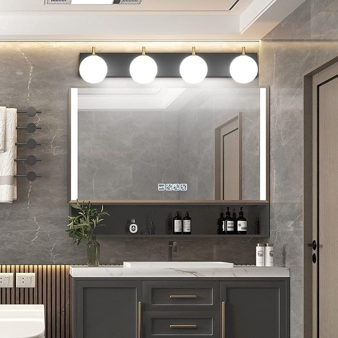 Aipsun Mid Century Modern Vanity Light 4 Lights Milky Glass Modern Bathroom Light Fixtures Over Mirror(Exclude Bulb)