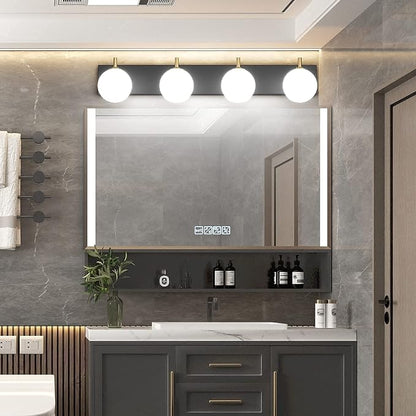 Aipsun Mid Century Modern Vanity Light 4 Lights Milky Glass Modern Bathroom Light Fixtures Over Mirror(Exclude Bulb)