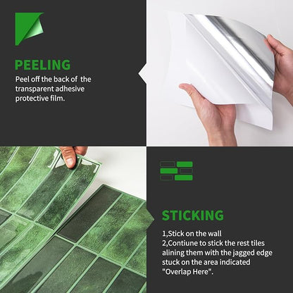 LONGKING 10-Sheet Green Peel and Stick Backsplash Tiles for Kitchen Wall, Kitchen Backsplash Wall Tile, Waterproof Back Splash Stick on Tiles for Bathroom | Peel and stick backsplash, self-adhesive wall tile, Green, waterproof, kitchen bathroom wall, 1...