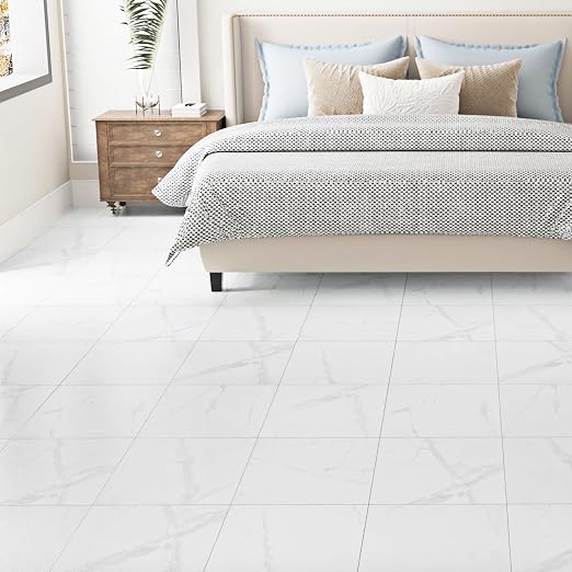 Marble Peel and Stick Floor Tiles for Bathroom Self Adhesive Floor Tiles Peel and Stick Waterproof Vinyl Flooring for Bedroom Kitchen Living Room Camper Marble White 20 PCS 12" x 12"