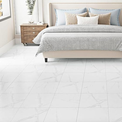 Marble Peel and Stick Floor Tiles for Bathroom Self Adhesive Floor Tiles Peel and Stick Waterproof Vinyl Flooring for Bedroom Kitchen Living Room Camper Marble White 20 PCS 12" x 12"