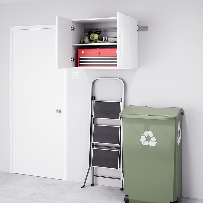 Prepac HangUps 30" Upper Garage Cabinet, Bathroom Cabinet Wall Mount, Ideal for Garage, Kitchen and Laundry Organization 30" W x 24" H x 16" D, White