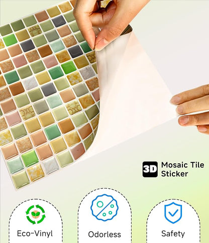 3D Mosaic Tile Sticker Removable Wallpaper Tile, 3D Self Adhesive Wall Tiles Bathroom Wall Tiles for Kitchen Backsplash Sunny Yellow,PVC Square Decorative Vinyl Decals,4 Sheets