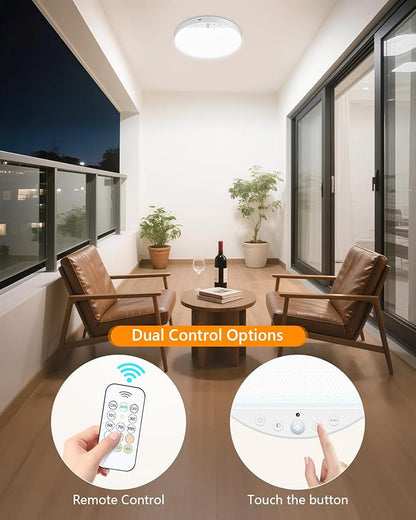 Rechargeable 6W Motion Sensor Ceiling Light Indoor, No Wiring & Magnetic Stick-On, Remote Control for Color & Brightness, Battery Operated Light for Shower, Closet, Bathroom, Pantry, Hallway, 2-Pack