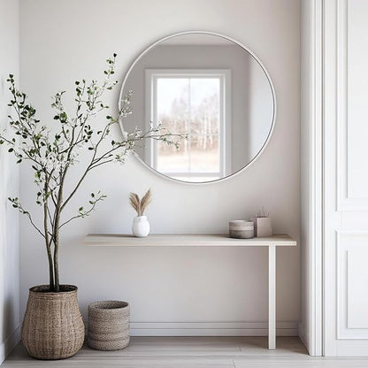 Large Round Mirror, 28 inch White Circle Mirror, White Metal Frame | High Definition,Waterproof,Rust-resistant,Round Mounted Mirrors for Bathroom,Living Room,Bedroom,Hallyway,Vanity,Wall Décor