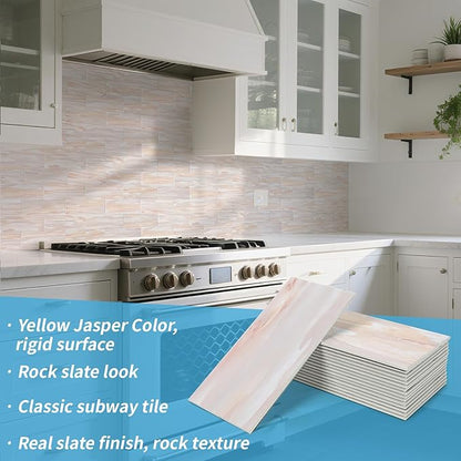 Art3d 102-Pack Peel and Stick Backsplash on Subway Tile, Yellow Jasper | 3 x 6 in, PVC, Self Adhesive, Waterproof, Traceless Peel, Modular Splicing, Ideal for Vanities, Bathrooms