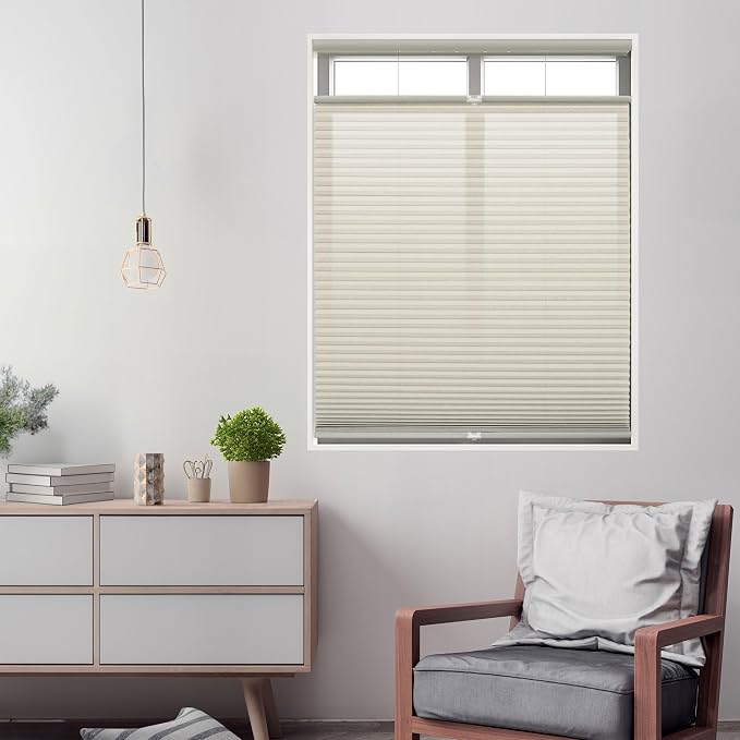 DEZ FURNISHINGS Cordless 1" Light Filtering Top Down Bottom Up Cellular Shade, 40"W x 64"H, Alabaster