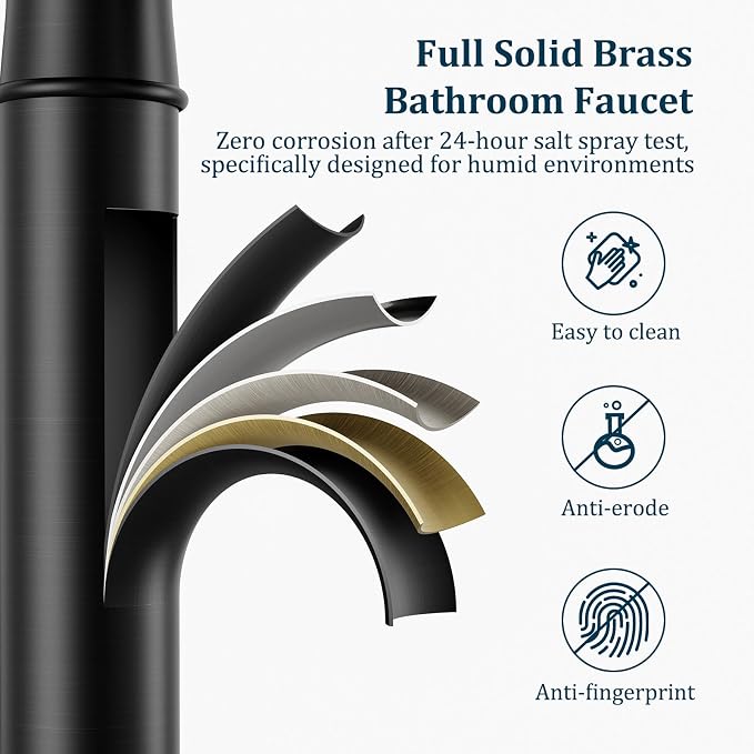 Bathroom Vessel Sink Faucet Waterfall Single Handle Single Hole | Oil Rubbed Bronze,Brass,Pop Up Drain without Overflow,Supply Line,Easy to Clean,Easy Installation,Rust Resistant,Minimalist