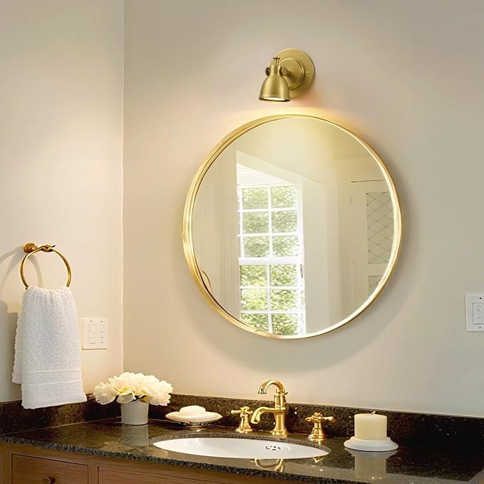 Gold Small Wall Sconce Hardwired Single - Vintage Brass Mini Bell Light | Adjustable Art Deco Fixture with Dimmable Bulb, for Bedside Reading Bedroom Hallway Kitchen Bathroom Vanity Picture Light