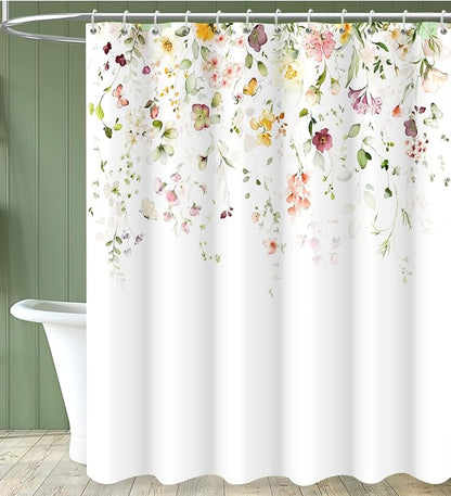 Spring Flower Extra Long Shower Curtain, Floral Colorful Nature Machine Washable Waterproof for Bathroom Bathtub Decor with Hooks 72Wx78H