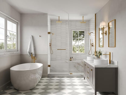 Ceiling Mount 12" High-Pressure Rainfall Shower Faucet, Dual Rainfall Shower Head System with Valve (Brushed Gold)
