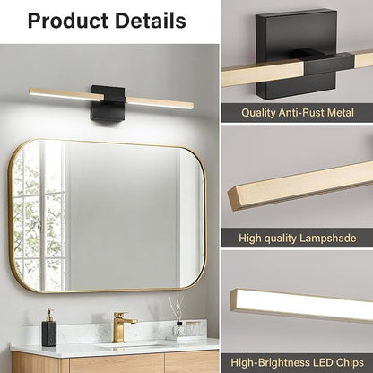 Black Gold Bathroom Vanity Light, 24 Inch LED Light Bar Over Mirror | Modern Bathroom Light Fixture Over Mirror for Vanity, 360° Rotatable Dimmable LED Wall Mounted Lighting, ETL Certified