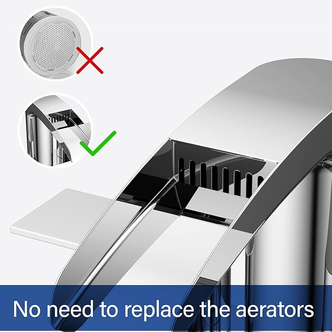 Bathroom Sink Faucet for 3 Hole, Hurran 4 Inch Bathroom Faucets with Pop-up Drain, Stainless Steel 2-Handle Waterfall Faucet for Bathroom Sink, Chrome