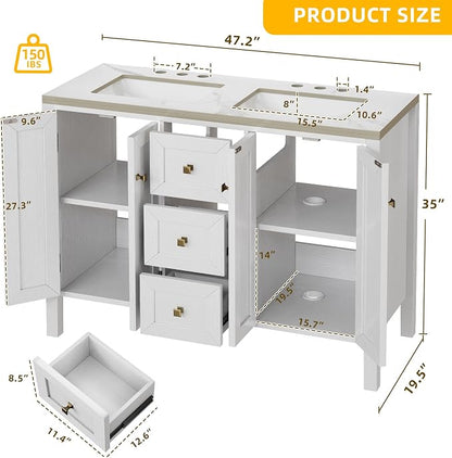 DWVO 47 Inch Bathroom Vanity with Double Sink | Bathroom Storage Cabinet