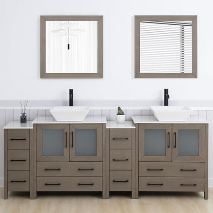 Vanity Art 84 Inch Vessel Double Sink Bathroom Vanity Cabinet with 2 Mirrors, Engineered Marble Top Bathroom Cabinet Compact Set with 10 Dovetail Drawers and Soft Closing Doors, VA3130-84DG