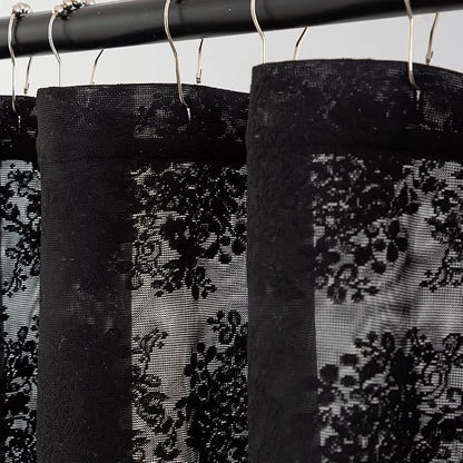 YJ YANJUN Black Lace Shower Curtain for Bathroom 72x72, Gothic Style with Attached Valance