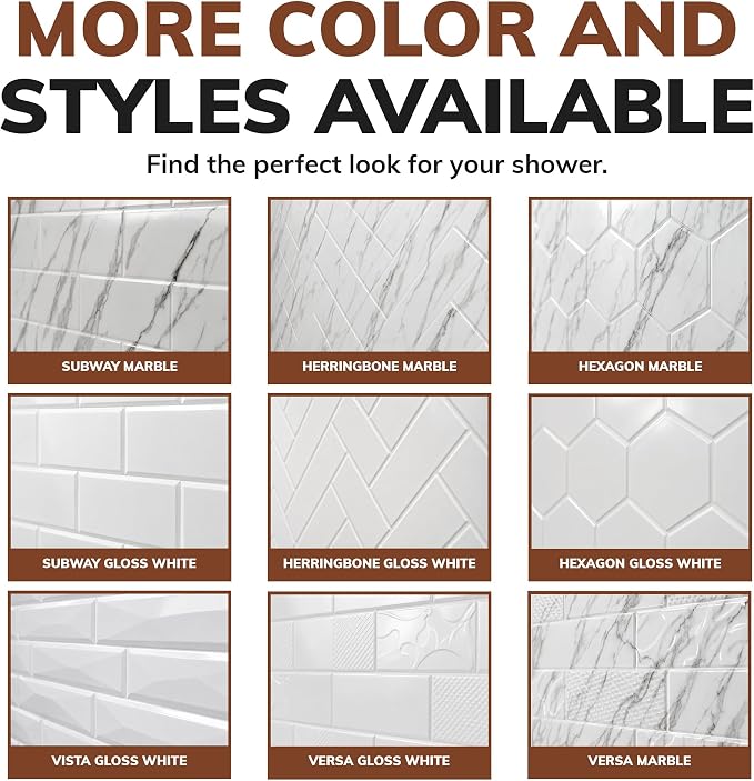 From Plain To Beautiful In Hours 133-HERR-KIT Herringbone Tile Tub and Shower Wall Panels Surround, Gloss White, 96 Square Feet