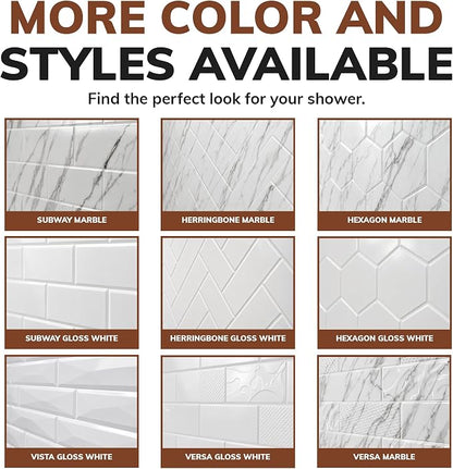 From Plain To Beautiful In Hours 133-HERR-KIT Herringbone Tile Tub and Shower Wall Panels Surround, Gloss White, 96 Square Feet