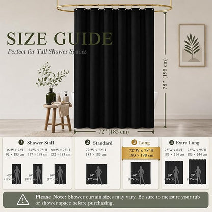 Seasonwood Black Linen Shower Curtain Farmhouse Bathroom Decor 72x78 Inches | Boho Bathroom Decor,12 Sturdy Stainless Steel Sliding Hangers,Rustic Country Style,Linen Shower Curtains for Bathroom