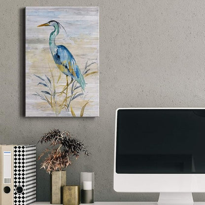 Renditions Gallery Animal Canvas Wall Art Paintings for Wall Decorations Blue Resting Heron Abstract Nature Wall Hanging Artwork Prints for Bedroom Living Room Office Kitchen - 32"x48" LT02