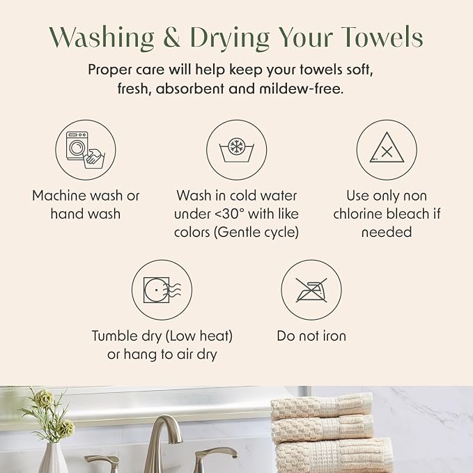 100% Cotton 6 Piece Bath Towel Set | Beige Towels | Oeko‑TEX Standard 100 | Soft & Absorbent, Quick‑Dry | Trinity Collection - Sand
