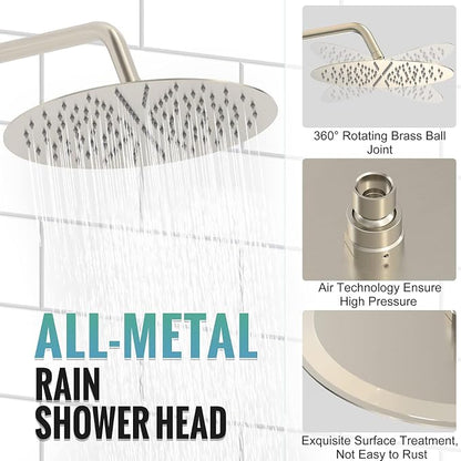 SR SUN RISE Shower Faucet - 12 Inch Multifunctional High Pressure Shower Head System with Handheld Shower Head Fixtures - Valve Included - Brushed Nickel