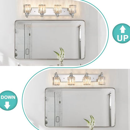 Chrome Bathroom Light Fixtures with K9 Crystal Lampshade Bathroom Lighting Over Mirror Vanity Lights for Living Room,Bedroom,Restroom,Hallway 4 Lights