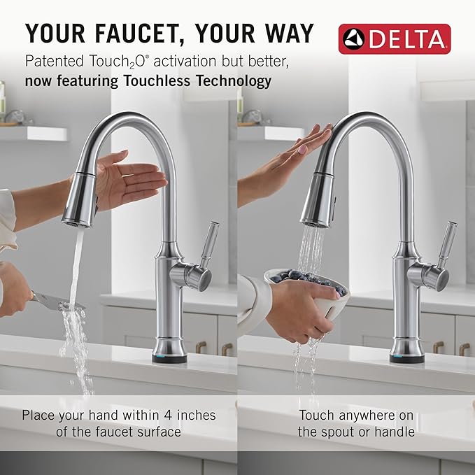 Delta Renaldi Kitchen Faucet with Pull Down Sprayer, Brushed Nickel Kitchen Sink Faucet, Delta ProClean, Lumicoat Arctic Stainless 9184TL-AR-PR-DST