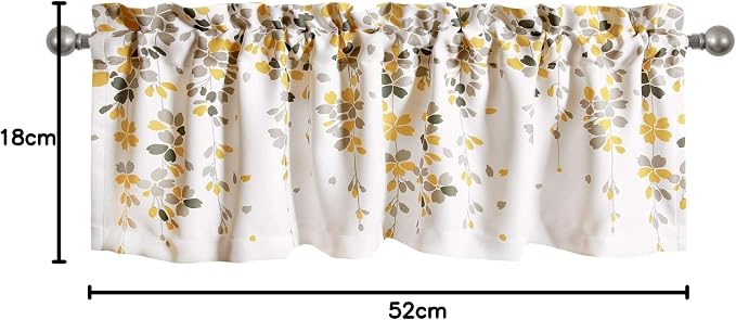Lush Decor Weeping Flower Light Filtering Valance, 52" W x 18" L + 2" Header, Yellow & Gray - Floral Curtains - Valance Curtains - Bathroom & Kitchen Valances For Windows - Cottage & Farmhouse Decor