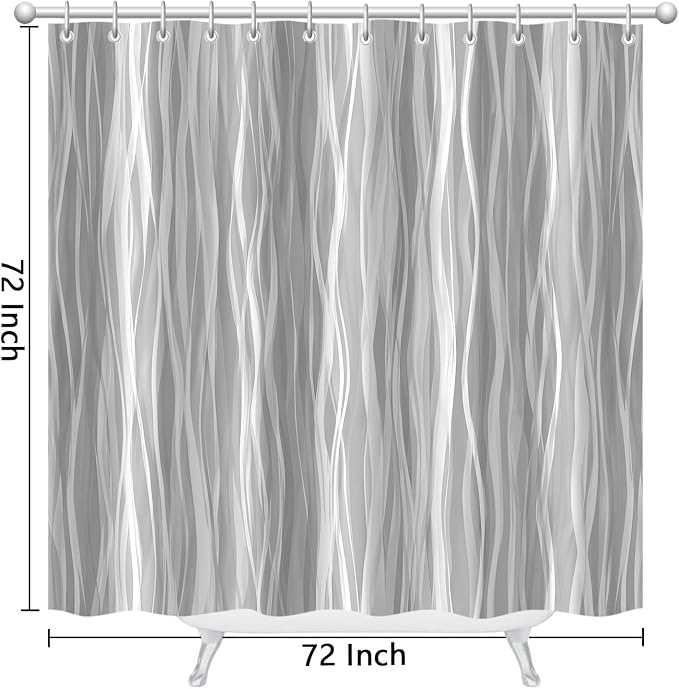 Moonslim Grey Ombre Shower Curtain, Modern Wavy Abstract Gray Striped Line Bathroom Curtain, Waterproof Fabric Bath Decor, 72 x 72 Inch