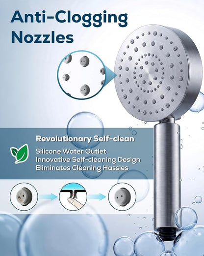 PWERAN Handheld Shower Head with 72" Hose, High Pressure Shower Heads | All Metal,6 Spray,Stainless Steel Showerheads,Built-in Pause Mode,Hand HeId Showerhead,Non-Clogging Nozzles,Adjustable Holder