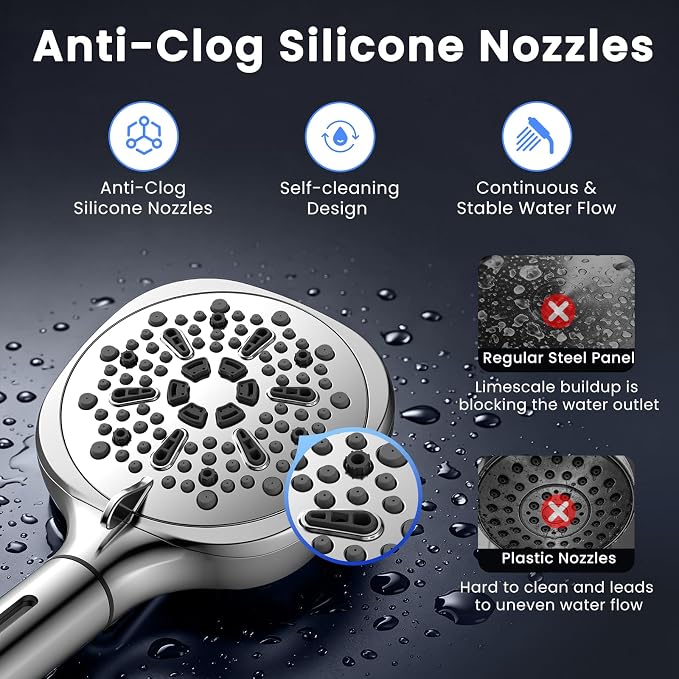 Filtered Shower Head with Handheld, High Pressure 8-mode Shower with Filter | Remove Chlorine for Hard Water, Reduce Dry Itchy Skin, Anti-clog Nozzles, Built with Power Wash, Extra Holder & Hose