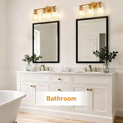 TALOYA 19 Inch Brushed Gold Bathroom Light Fixtures with Thickend Clear Tapered Glass Shade, 3-Light Modern Vanity Light Over Mirror for Bathrooms, Bedrooms (Bulbs Not Included)