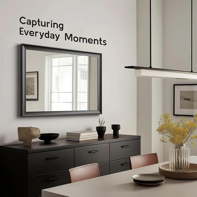 22x30 Inch Black Bathroom Mirrors for Over Sink | Rectangle Vanity Wall Mirror for Bedroom, Entryway, Living Room Decor, Aluminum Framed, Curved Wide Edge, Anti-Rust