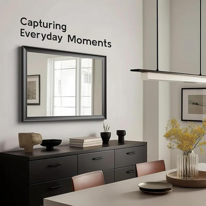 22x30 Inch Black Bathroom Mirrors for Over Sink | Rectangle Vanity Wall Mirror for Bedroom, Entryway, Living Room Decor, Aluminum Framed, Curved Wide Edge, Anti-Rust
