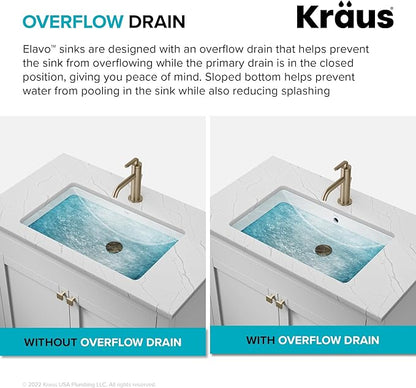 KRAUS Elavo 20.25 in. Rectangular Porcelain Ceramic Undermount Bathroom Sink in White with Overflow Drain, KCU-244
