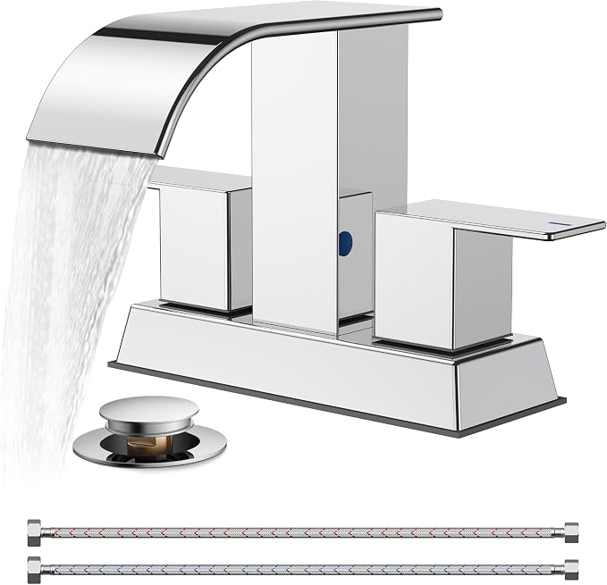 FORIOUS Bathroom Sink Faucet 4 Inch Centerset 2 or 3 Hole Polished Chrome | Bathroom Faucet Two Handles with Pop-up Drain and 24" cUPC Supply Lines, Suitable for RV Vanity Laundry and Restroom Sink