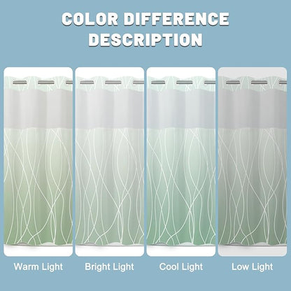No Hook Ombre Green Striped Shower Curtain with Snap in Liner Set - Hotel Shower Curtain and Liner Set with See Through Mesh Top Window,Machine Washable, 71x74 INCH