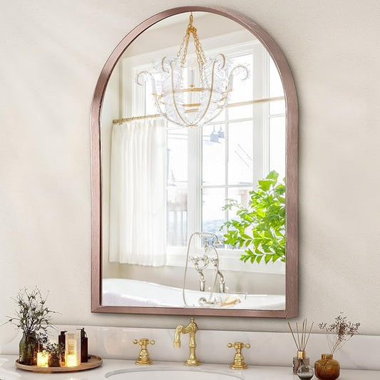 Arch Bathroom Mirror, 20"x16" Wall Mounted Mirror, Arched Vanity Wall Mirror Metal Frame Home Decor for Bedroom, Entryway, Living Room