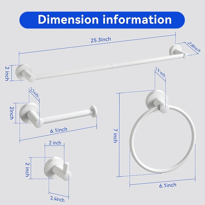 BGL Bathroom Accessories Set 4-Pieces White Zinc Alloy Wall Mounted Towel Racks for Bathroom