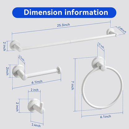 BGL Bathroom Accessories Set 4-Pieces White Zinc Alloy Wall Mounted Towel Racks for Bathroom