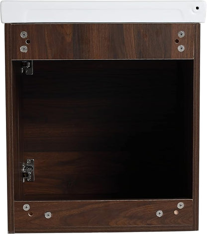 18" Bathroom Vanity with Sink, 18 Inch Floating Bathroom Vanity for Small Space, Modern Bathroom Vanity, Brown Wall Mounted Cabinet Set