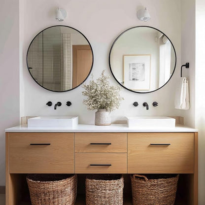 Round Mirror 24 inch, 2 Pack Circle Mirror, Matte Black Metal Frame | High Definition Mirror, Waterproof, Sturdy, Circle Mirror for Bathroom, Bedroom, Entryway, Living Room, Wall Décor