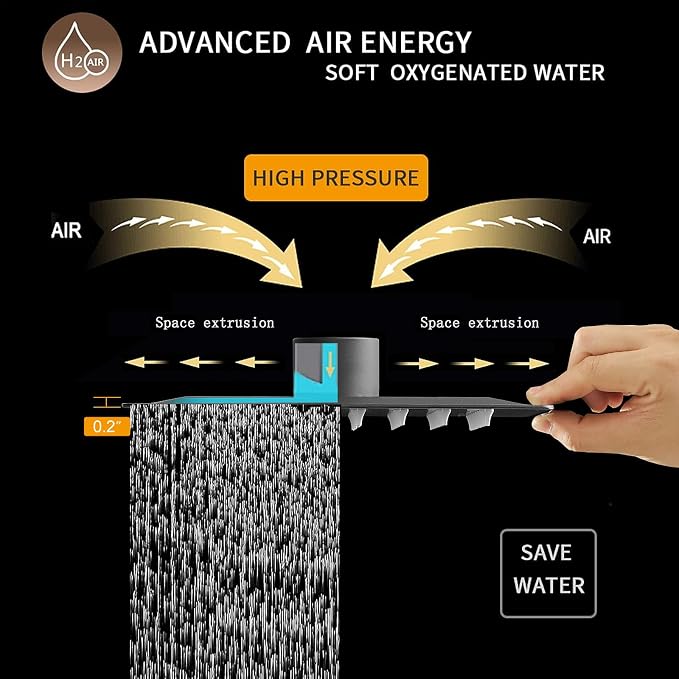 6 In Rain Shower Head High Pressure Rainfall Shower Head Matte Black | Square Rain Bathroom Showerhead, High Flow, Large Stainless Steel, Ceiling Mounted, Wall Mounted, Waterfall Full Body