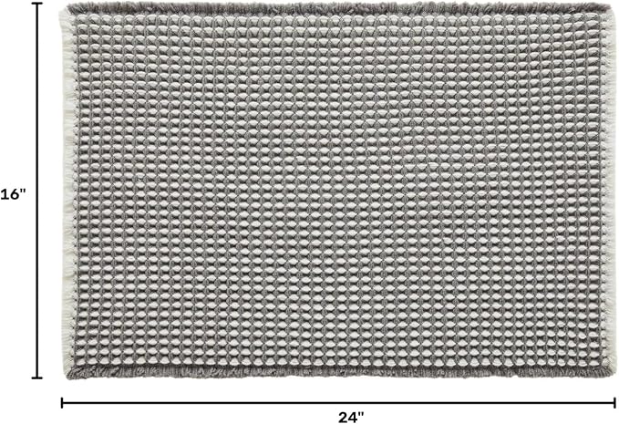 TYUU Waffle Bath Mat, Small Boho Bathroom Rugs Non Slip 24x16 Grey & White | Super Absorbent Quick Dry Bath Rug, Non-Slip Backing, Soft Waffle Washable Farmhouse Bathroom Mats, Tub, Shower & Home Decor