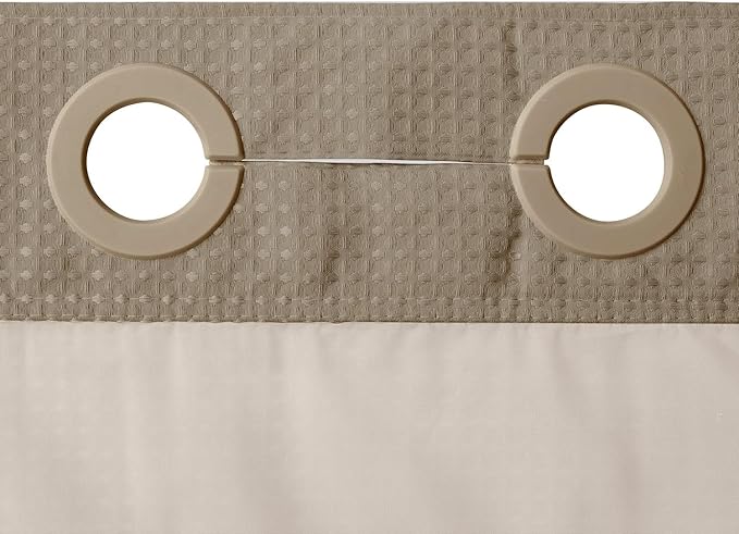 RiverDream Heavyweight Waffle No Hook Shower Curtain with Liner,Linen,71x74 | Dotted Waffle,Snap-in Liner,Heavy Duty,Quick Dry,Mesh Top Window,With Bottom Magnets,Hotel-Grade,Washable,Standard Size
