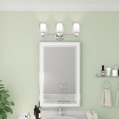 Livex Lighting 40213-35 Middlebush Collection 3-Light Bathroom Vanity Light with Double Shaded Hand Crafted Glass Shades, Polished Nickel, 23.5 x 6.5 x 9