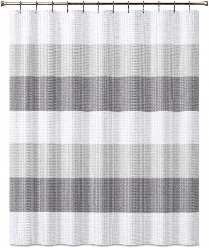 Dainty Home Ombre Waffle Weave Shower Curtain 70 x 72 Grey Textured Fabric Shower Curtain, Hotel Style Waffle Weave Bathroom Curtain, Water Resistant Polyester Ombre Shower Curtain