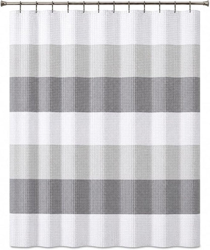 Dainty Home Ombre Waffle Weave Shower Curtain 70 x 72 Grey Textured Fabric Shower Curtain, Hotel Style Waffle Weave Bathroom Curtain, Water Resistant Polyester Ombre Shower Curtain