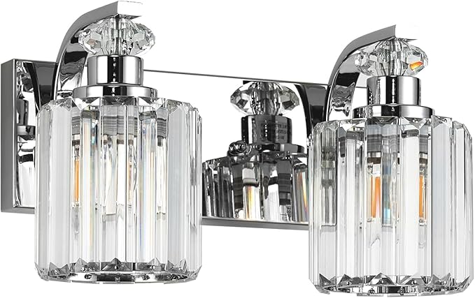 Chrome Bathroom Light Fixtures with K9 Crystal Lampshade Bathroom Lighting Over Mirror Vanity Lights for Living Room,Bedroom,Restroom,Hallway 2 Lights